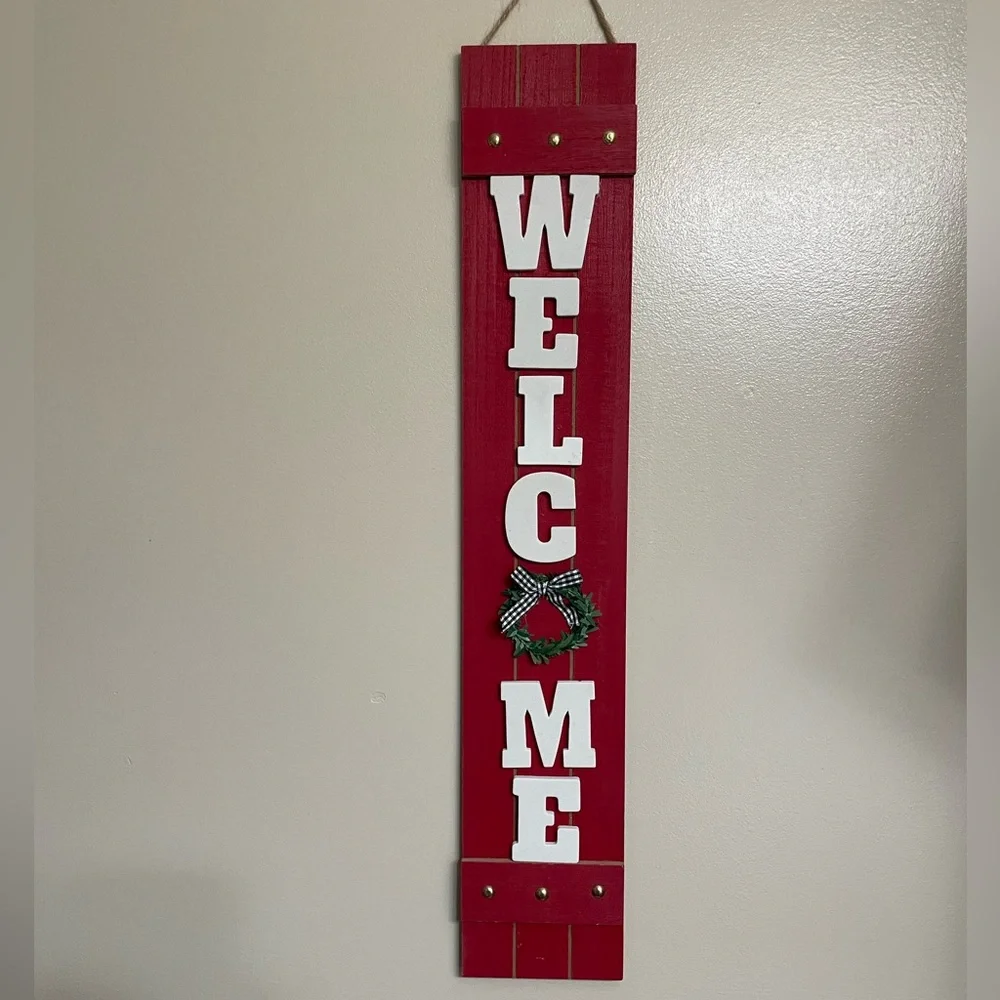 Welcome Wood Slatted 24” Christmas Hanging Wall Decor NWT